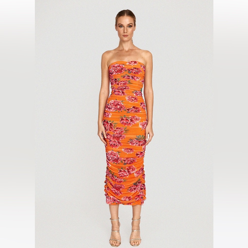 NWT SAU LEE FARRAH RUCHED MIDI DRESS
